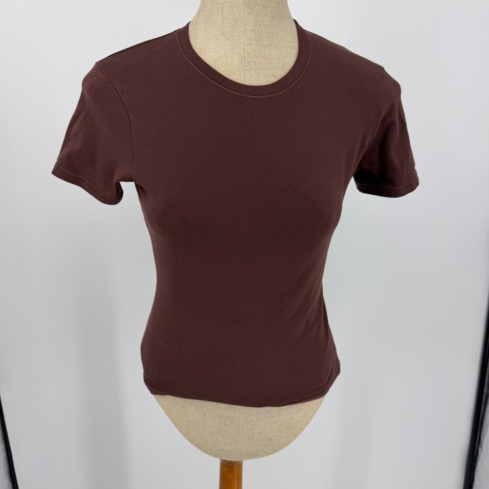 Quince T-Shirt Womens Small Brown Organic Cotton Stretch Short Sleeve Basic Tee